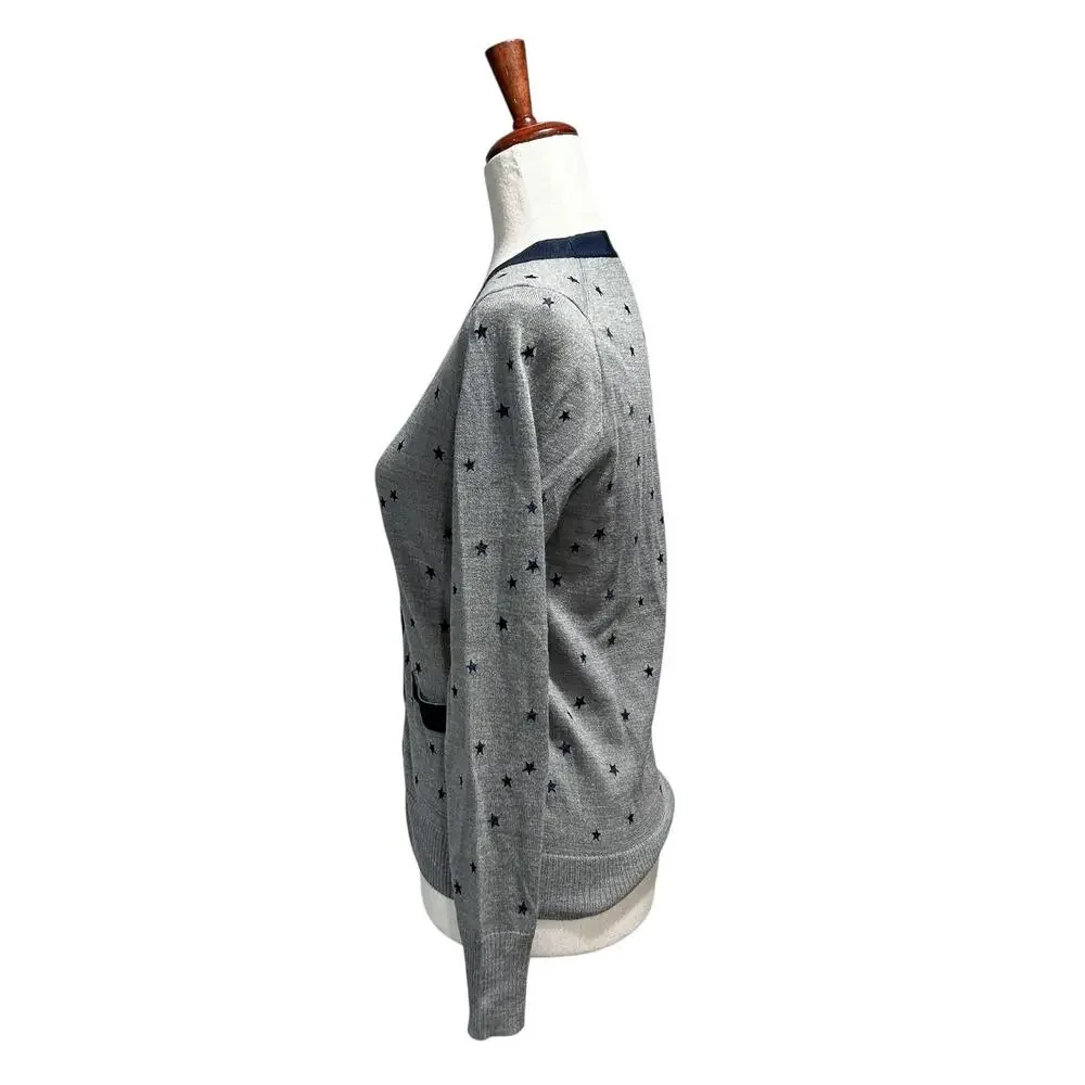 J.Crew Cardigan Small Harlow Star Blue Cardigan Merino Wool Blend Pocket Sweater